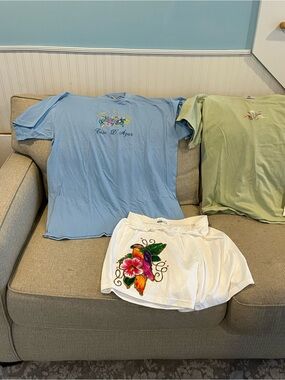 Women’s Light Blue Graphic Tee with Floral Detail